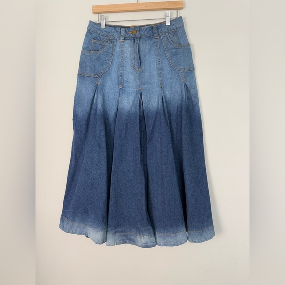 Soft Surroundings Denim Ombre Full Midi Skirt Size Medium Western Boho Rustic - Picture 1 of 6